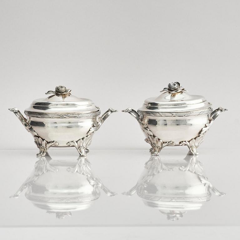 A pair of Swedish 18th century silver sugar bowls, marks of Henrik Wittkopf the younger and Pehr Zethelius, Stockholm.