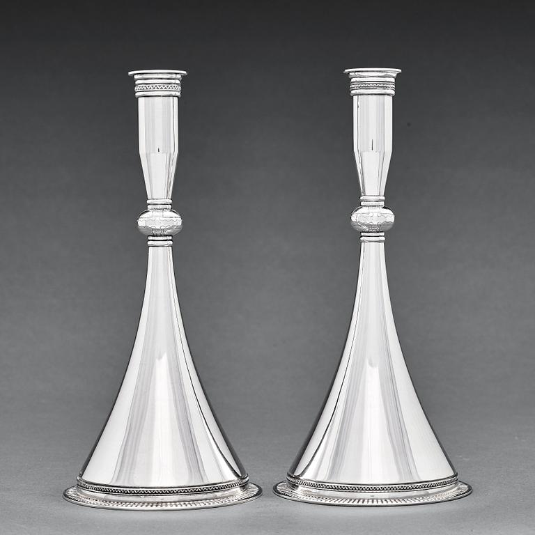 Wiwen Nilsson, two sterling candlesticks, Lund 1956-57, the Byzantine model.