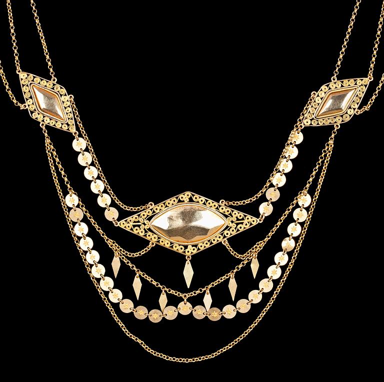 COLLIER, guld med filigranarbete. Svensk empire, 1800-tal.