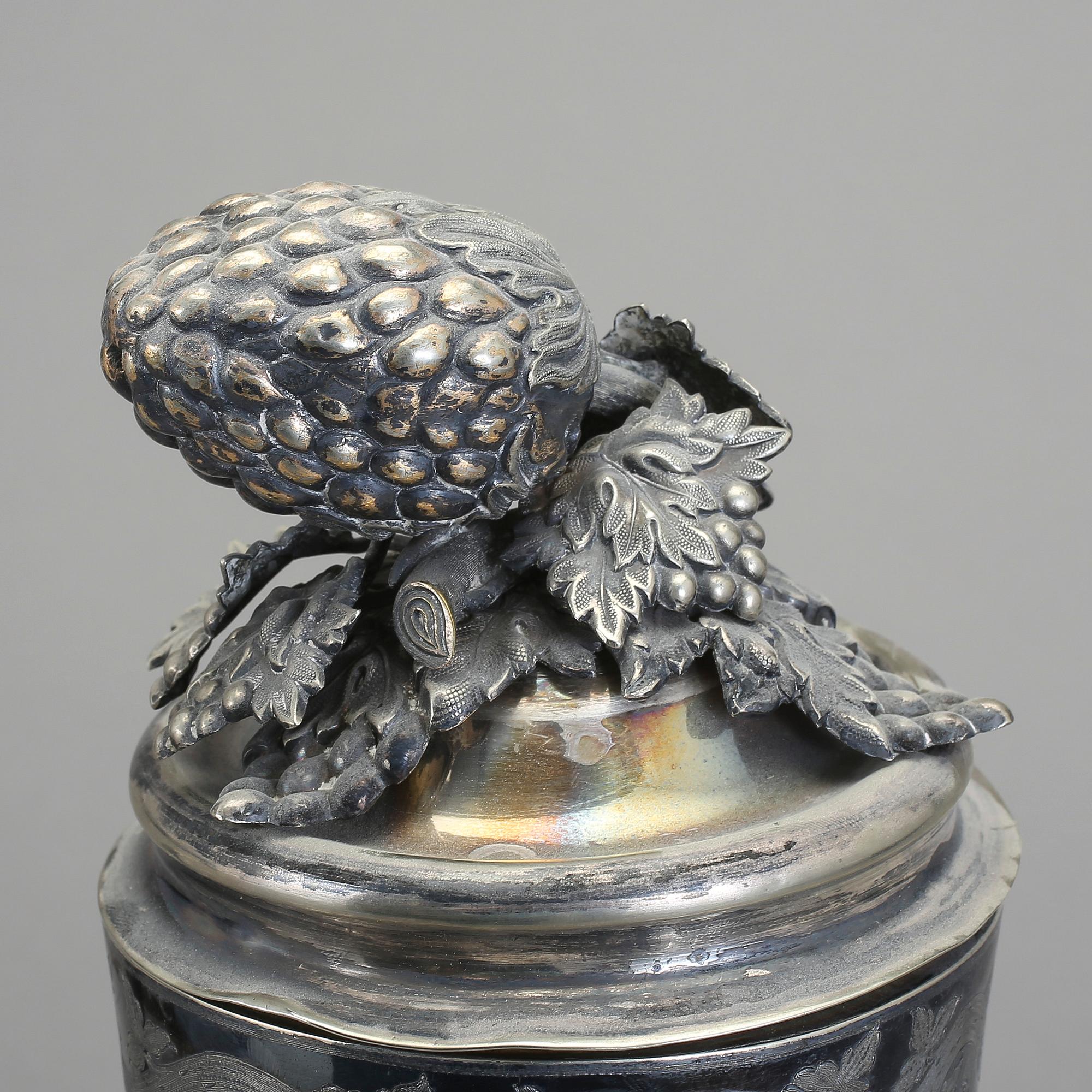 DRYCKESHORN, horn, nysilver, oidentifierad tillverkarstämpel, Stockholm, sent 1800-tal.