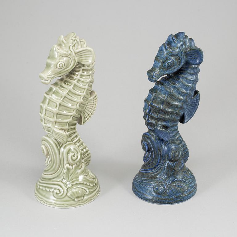 GUNNAR NYLUND, two seahorse stoneware figurines, Rörstrand.