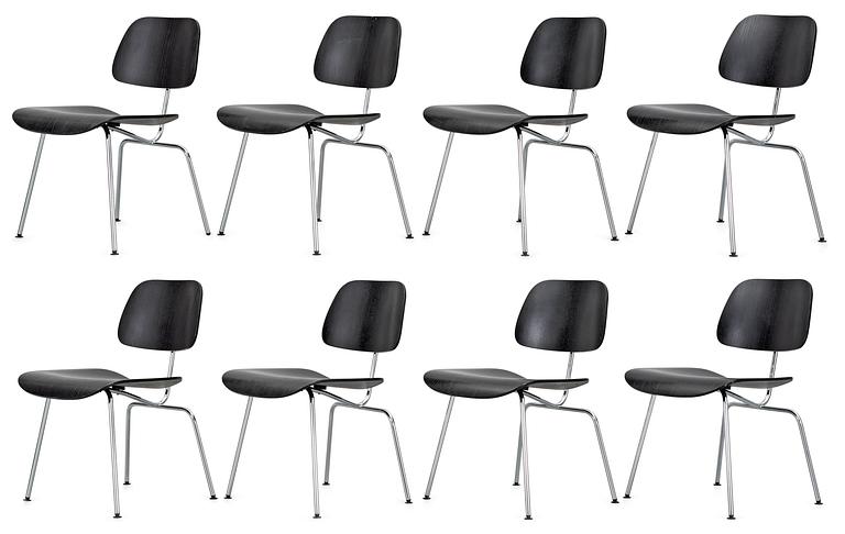 A set of eight Charles & Ray Eames 'DCM' chairs by Vitra.
