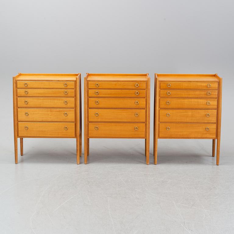Three teak chest of drawers, 1960's.