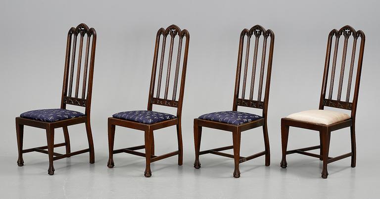STOLAR, 4 stycken, gotisk stil, England, 1900-talets första del.