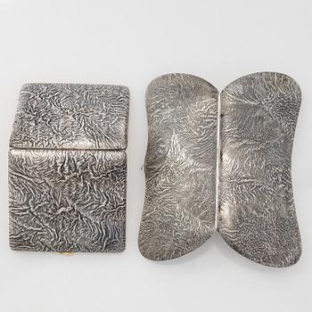 Etui och glasögonfodral, silver, samodorok-teknik, 1950-tal.