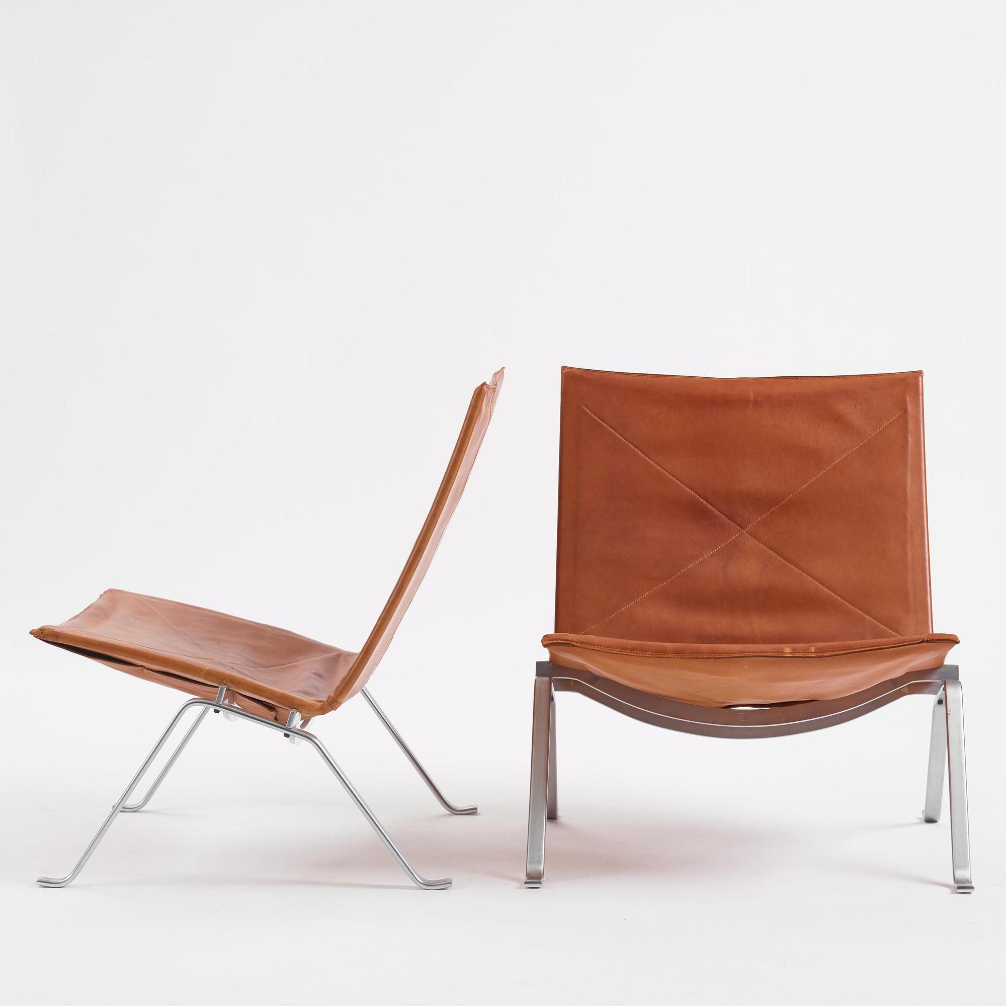 Poul Kjaerholm, a pair of "PK22" easy chairs, E. Kold Christensen, Denmark.