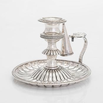 Adolf Zethelius, a silver night candleholder, Stockholm 1828.