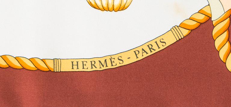 Hermès, silk pocket square and scarf, 'Brides of Gala' and 'Les Voitures à Transformation'.