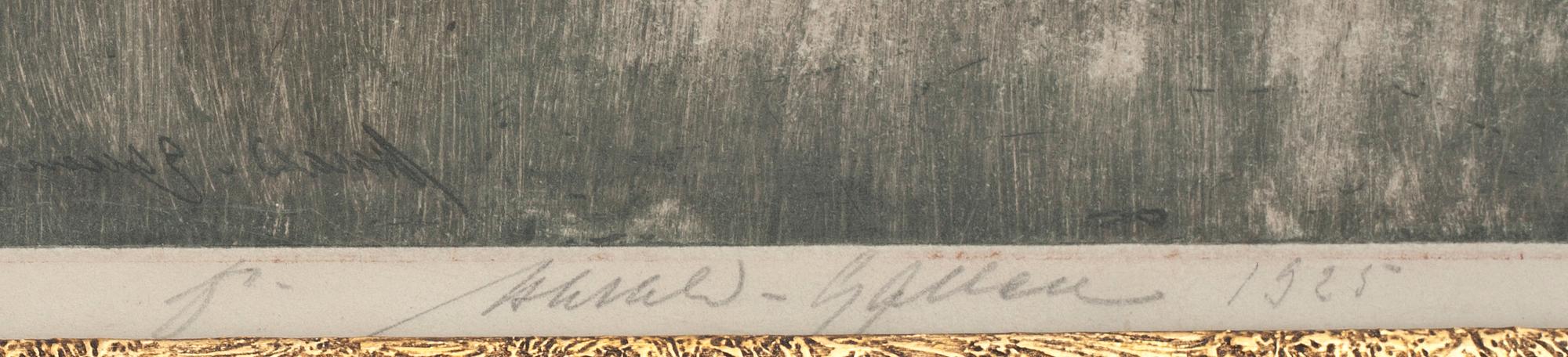 OKÄND KONSTNÄR, etsning, otydligt signerad med dedikation och daterad 1925.