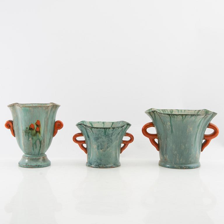 Andersson & Johansson vases 3 pcs Höganäs first half/mid 1900s.