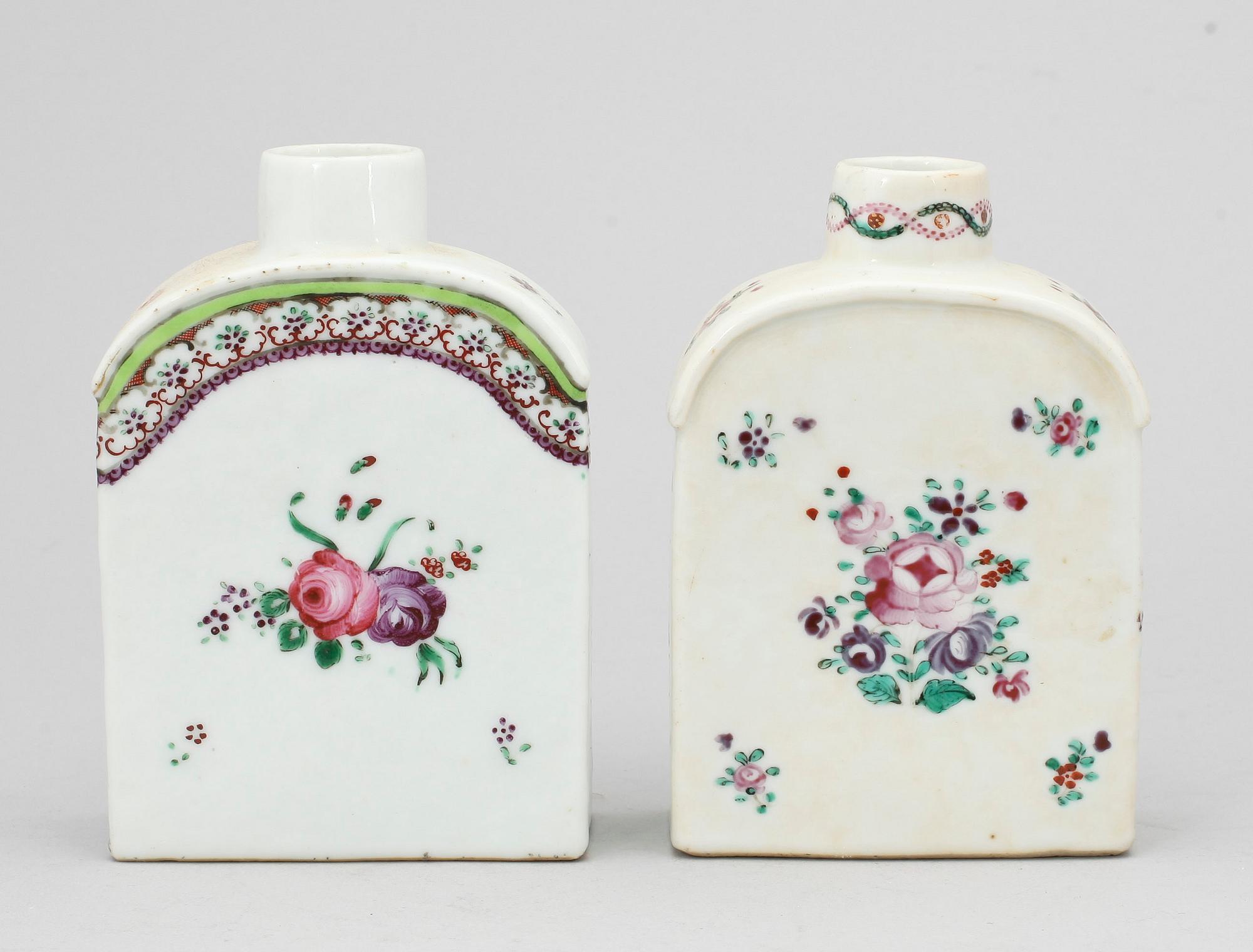 TEDOSOR, två stycken, kompaniporslin. Qing dynastin, Qianlong (1736-95).