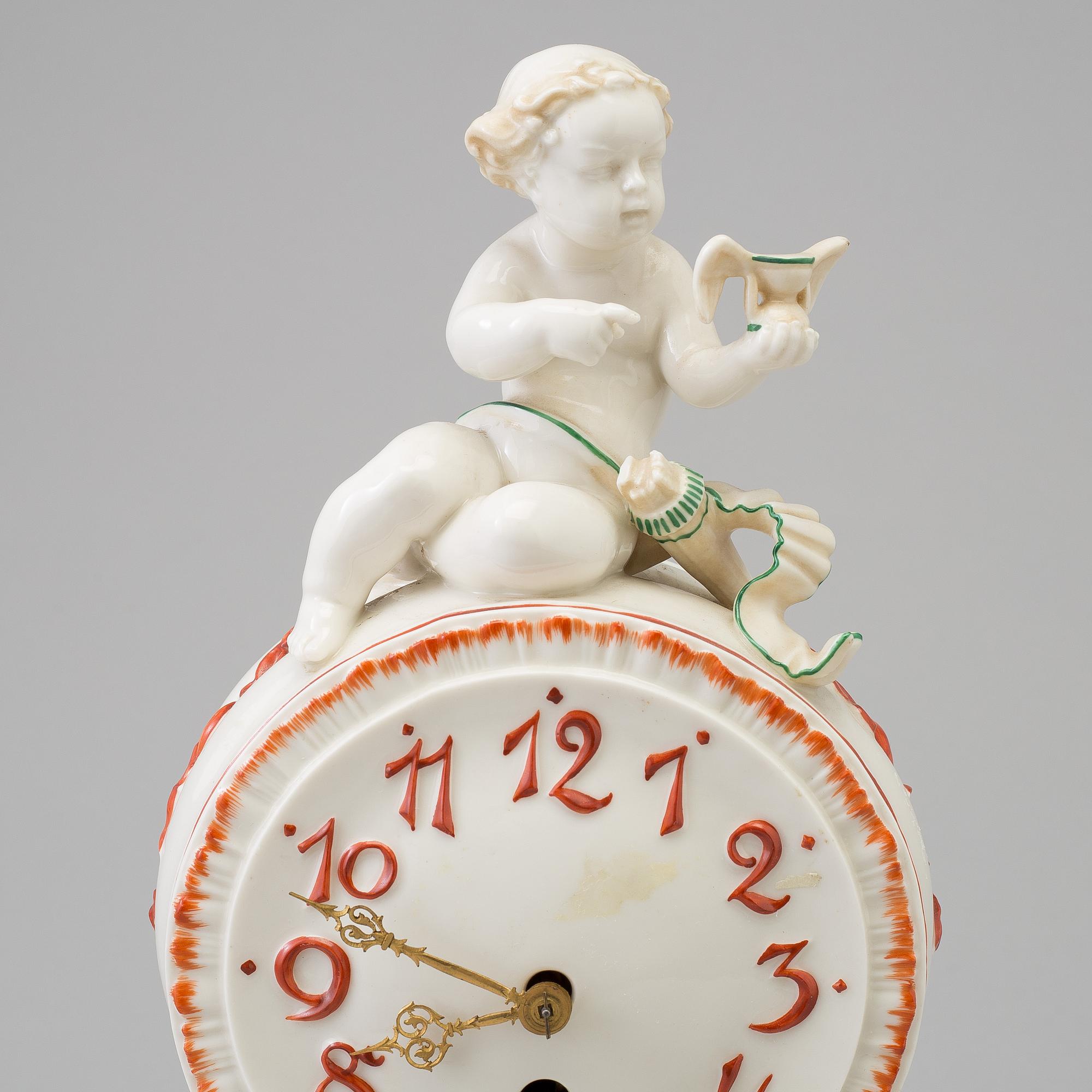 A porcelain mantle clock from Dressel, Kister & Co, Passau, Germany, first half of the 20th Century.