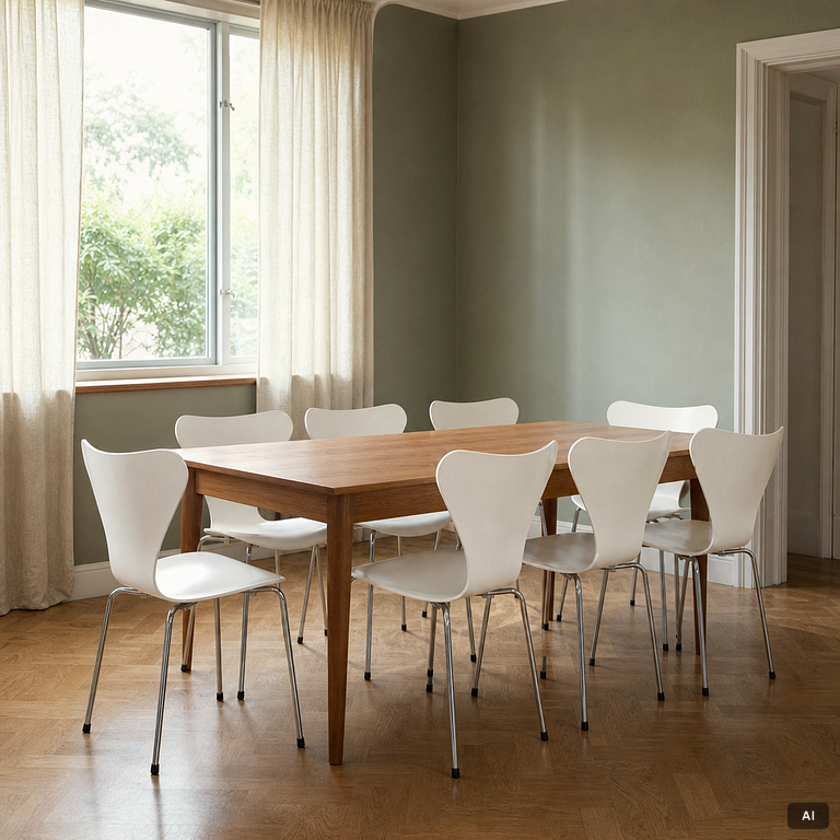 Arne Jacobsen, A set of  8 chairs, "The Seven", Fritz Hansen, Denmark, 1997 and 2005.