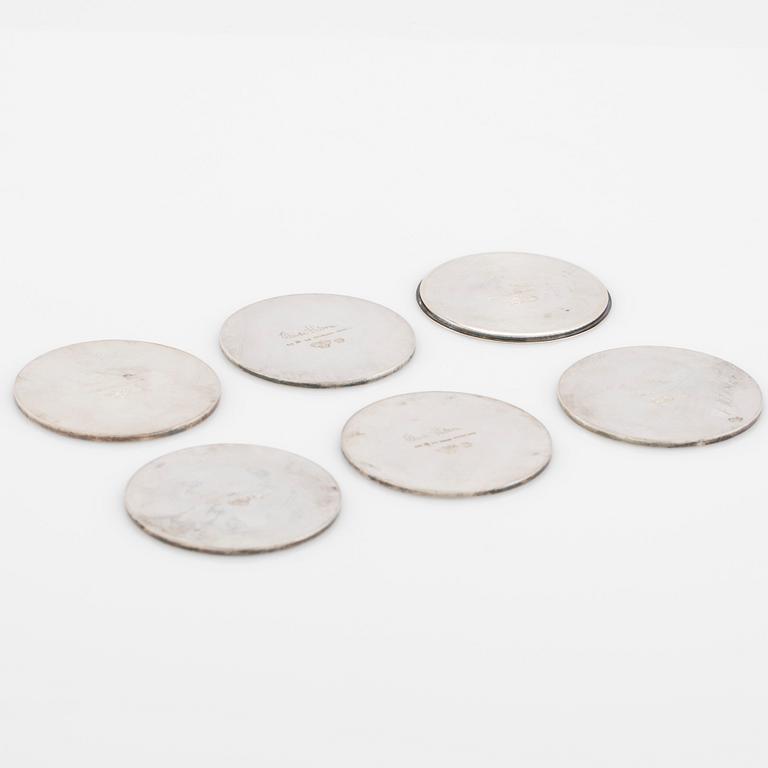 Wiwen Nilsson, glass coasters, 6 pcs., silver, Lund, 1958-63.