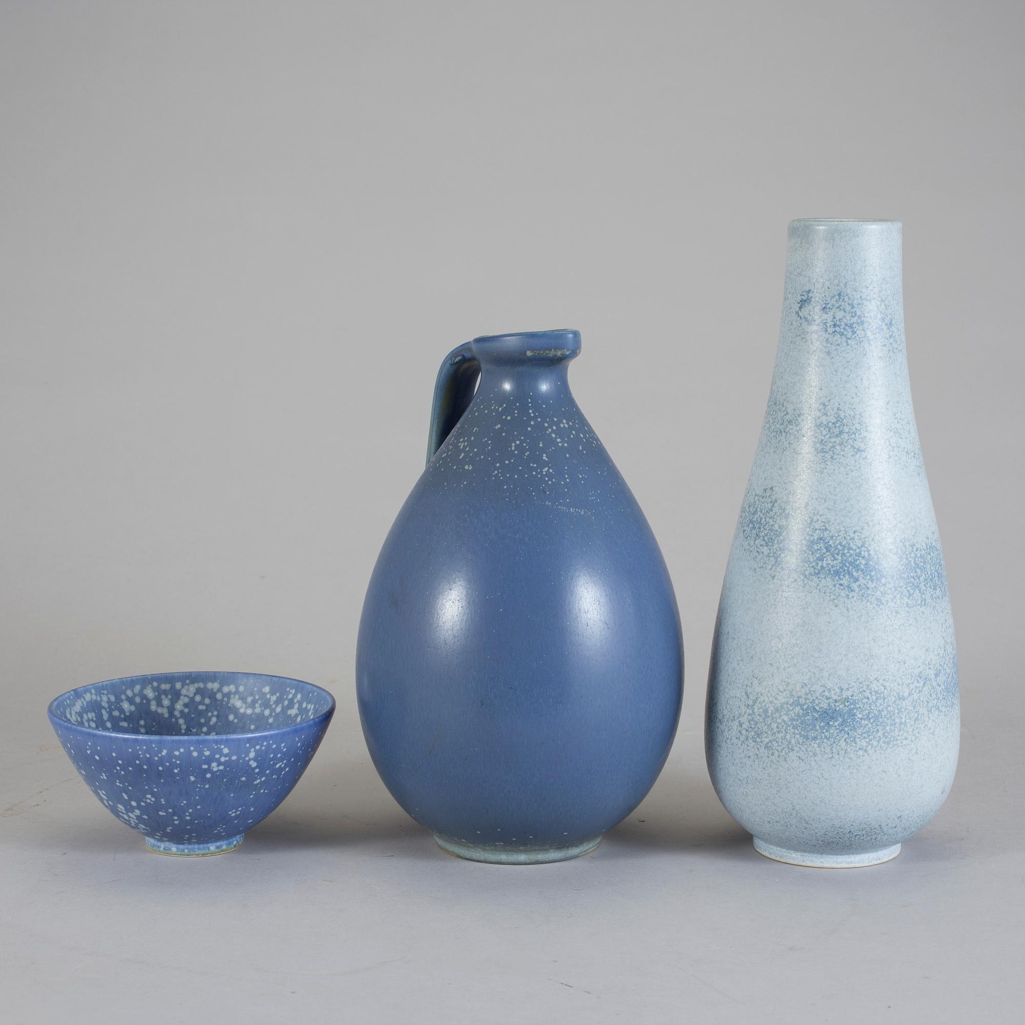 GUNNAR NYLUND, Rörstrand. Stengods, 3 delar. 1940-/50-tal.