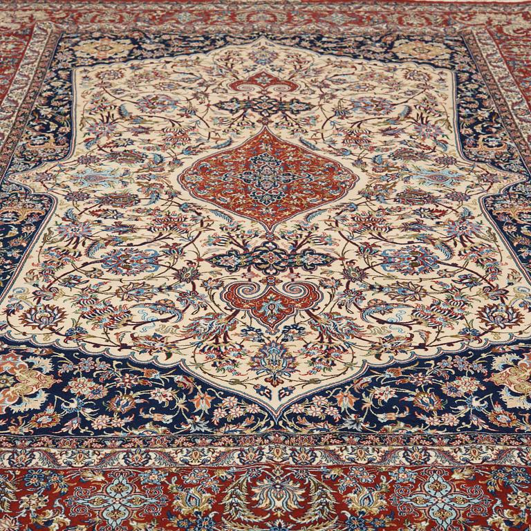 A CARPET. An old Esfahan Nazeri nedjad. 240,5 x 157,5 cm (as well as one end with one cm flat weave,