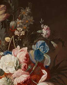 Jan van Os Tillskriven, Blomsterstilleben med gul fjäril och slända.