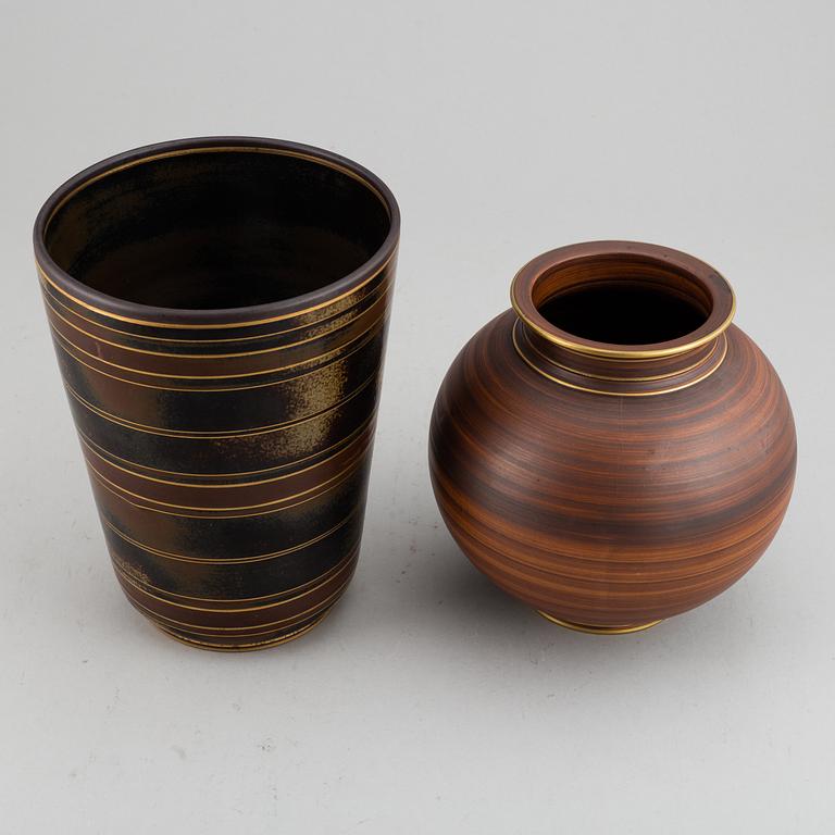 GUNNAR NYLUND, two stoneware vases "Flambé", Rörstrand, 1930-40's.