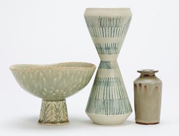 A Carl Harry Stålhane stoneware bowl and two vases, Rörstrand.