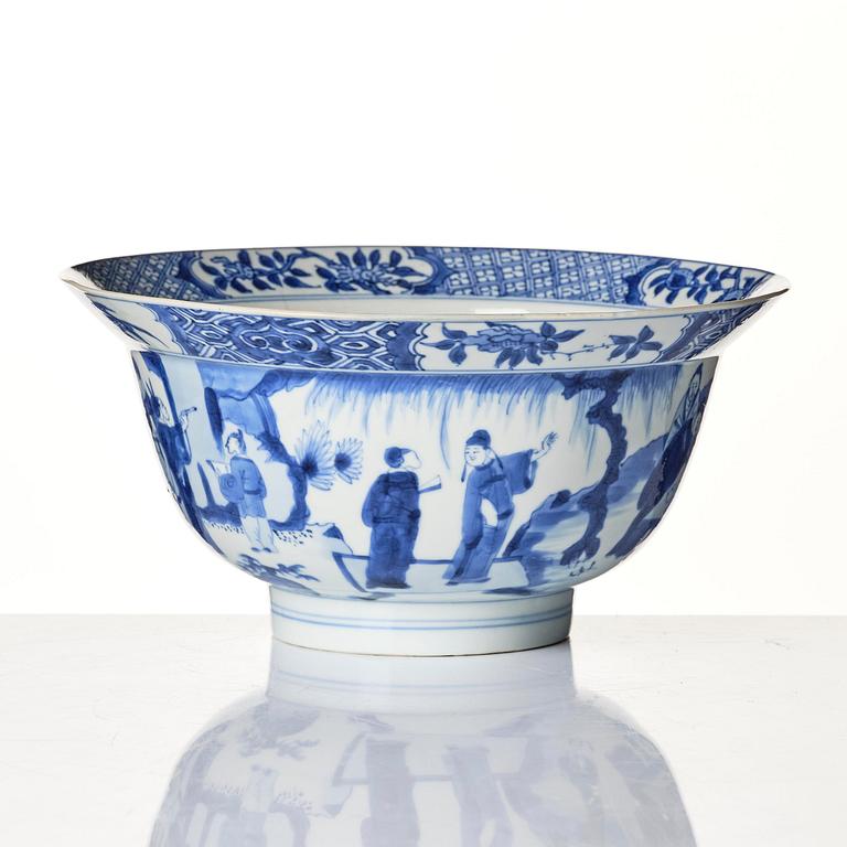 A blue and white bowl with scholars, Qing dynasty, mark and period of Kangxi (1662-1722).