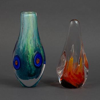 Monica Backström, two glass sculptures, 'Vatten' and 'Eld' from the series 'De fyra elementen', Kosta Boda.