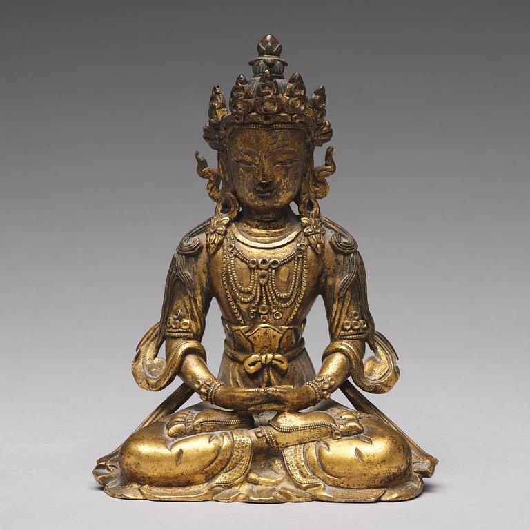 AMMITAYUS BUDDHA, brons. Tibeto-kinesisk, 1700-tal.