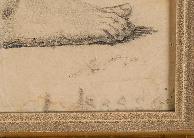 OKÄND KONSTNÄR, kolteckning, otydligt signerad omkring år 1900.