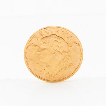 Guldmynt 20 franc 1927 Schweiz.