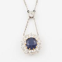 Necklace, gold and silver with sapphire and old-cut diamonds.
