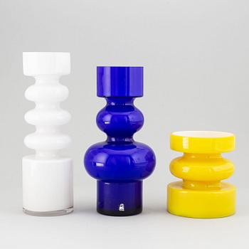 PO Ström, three glass vases, Alsterfors glasbruk ca 1970.