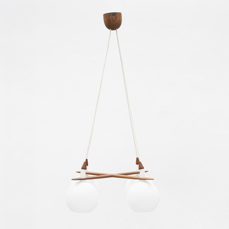 Uno & Östen Kristiansson, a teak and glass ceiling light, Luxus, Vittsjö.