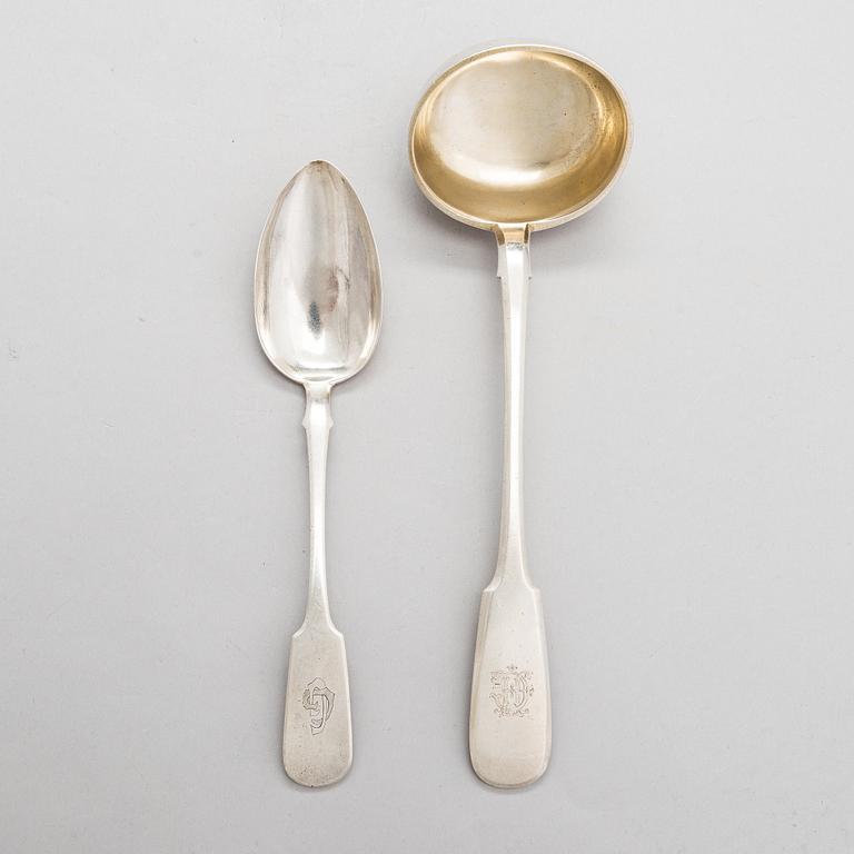 A Grachev silver soup ladle, Saint Petersburg, 1894. Imperial warrant mark. Spoon, silver, unidentified master, 1856.