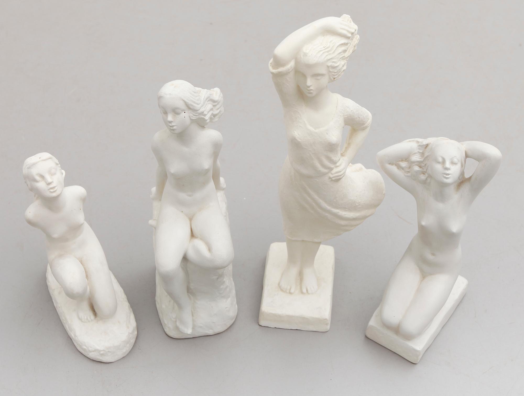 CARIN NILSON, skulpturer, 4 st, gips, signerade, 1940-tal.