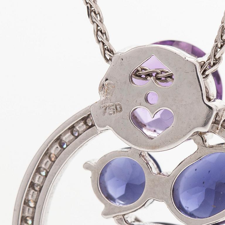 A 14K/18K white gold necklace, with amethysts, cordierites and diamonds.