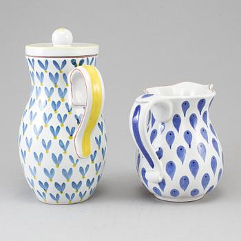 Two second half of the 20th century faiance pitchers by Stig Lindberg, Gustavsberg.