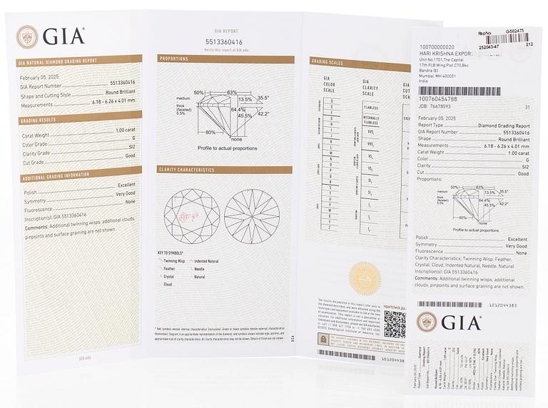Sormus, 18K kultaa timanteilla. GIA-todistus.