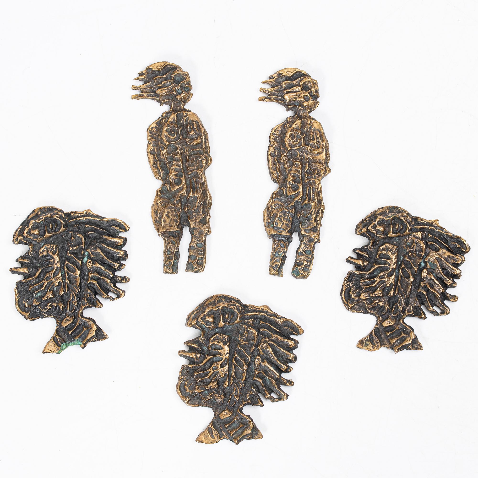 James Coignard, sculptures/wall plaques, 2 + 3 pieces, bronze, signed, Guyot Fondeur.