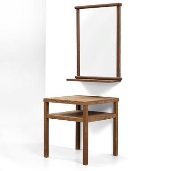 150. Axel Einar Hjorth, a pine mirror with shelf and a side table, Nordiska Kompaniet, Sweden 1930's.