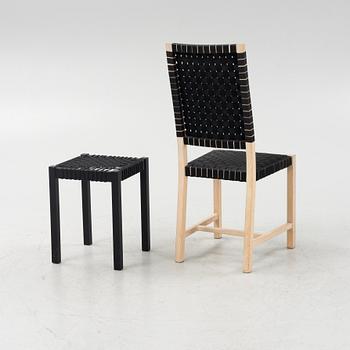 Kerstin Olby, six oak chairs and a stool.