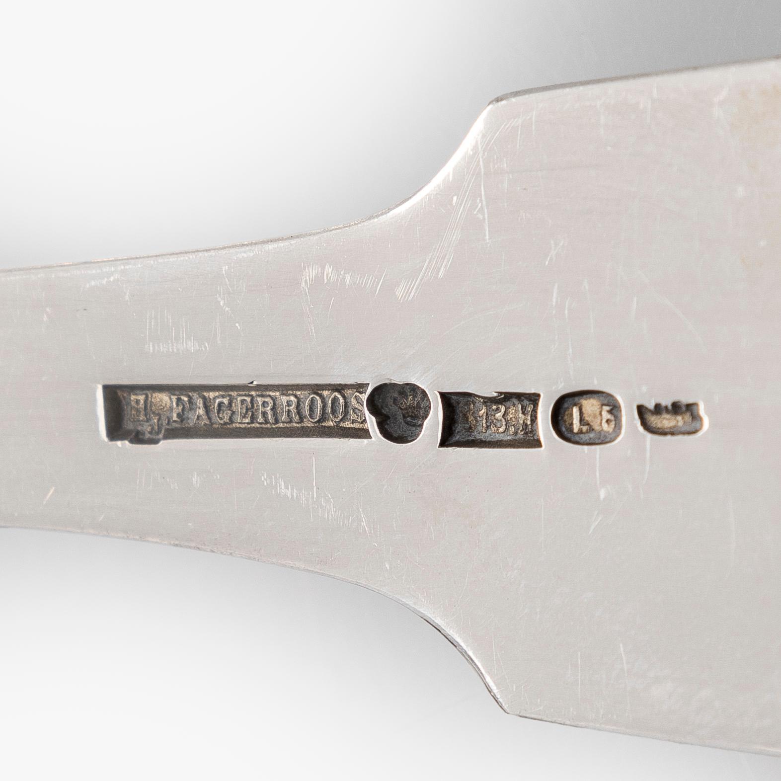 Six silver serving utensils, Finland 1916-1953.