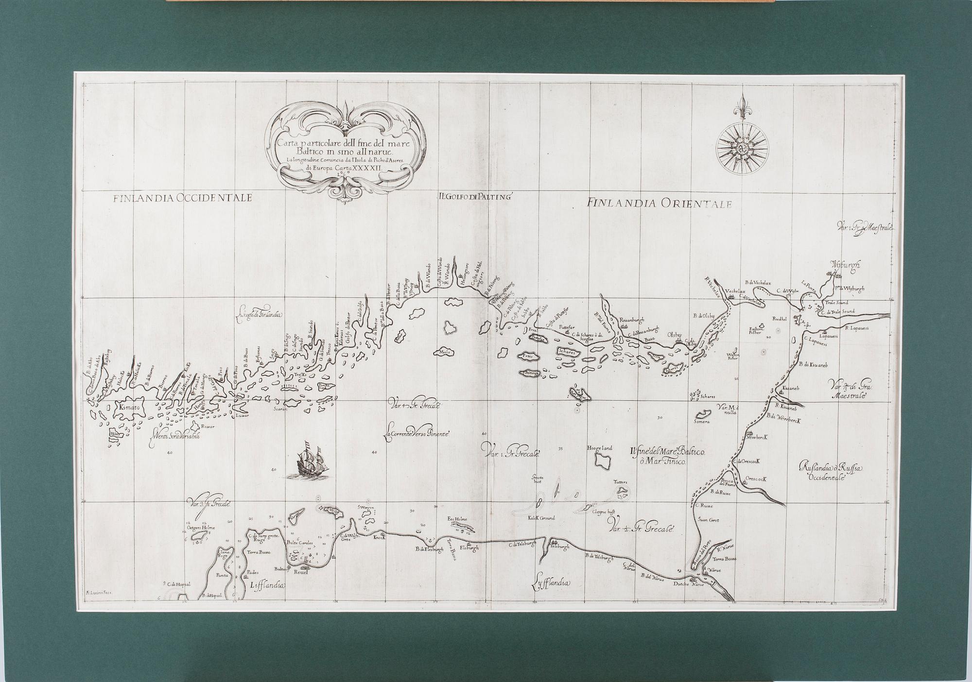 KARTA, Finska viken, från Dell'Arcano del Mare av Sir Robert Dudley 1600-talets mitt.