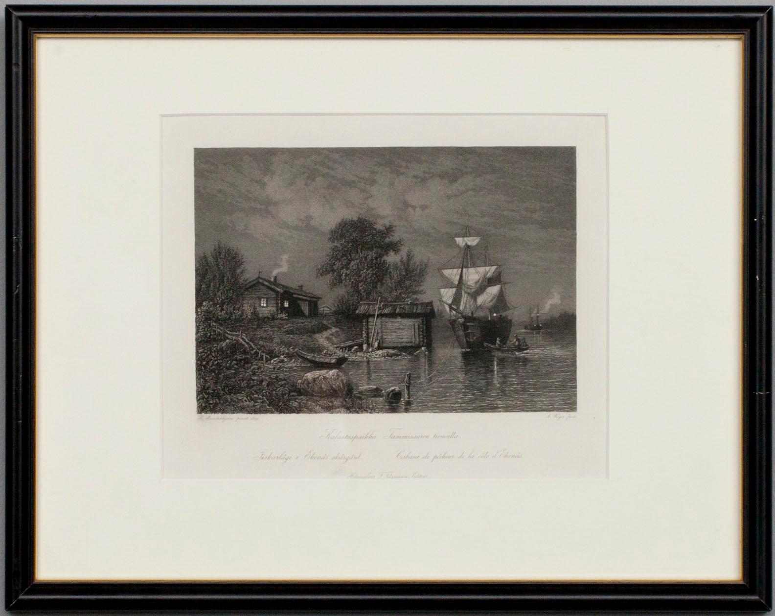 PARTI GRAVYRER, 4 st, stålstick, "En resa i Finland", A. Weger, 1870-tal.