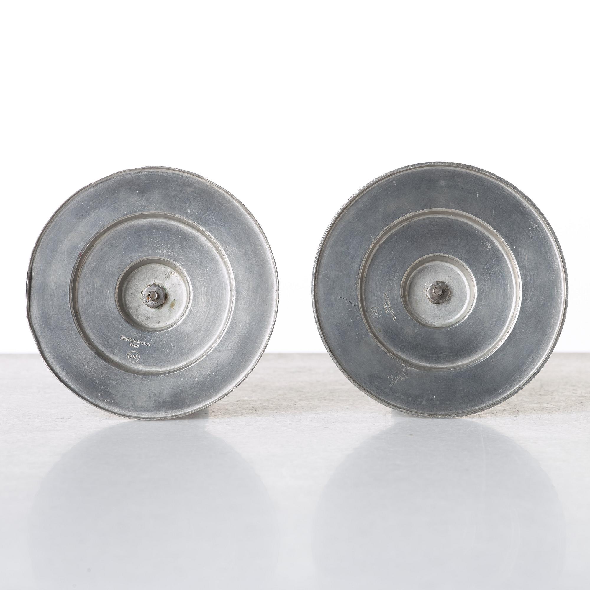 Erik Fleming, a pair of pewter candlesticks, Norrahammars tenn, Sweden 1930.