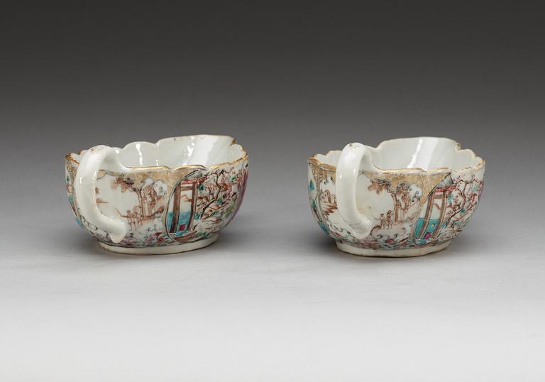 A pair of famille rose sauce boats, Qing dynasty, Qianlong (1736-95).