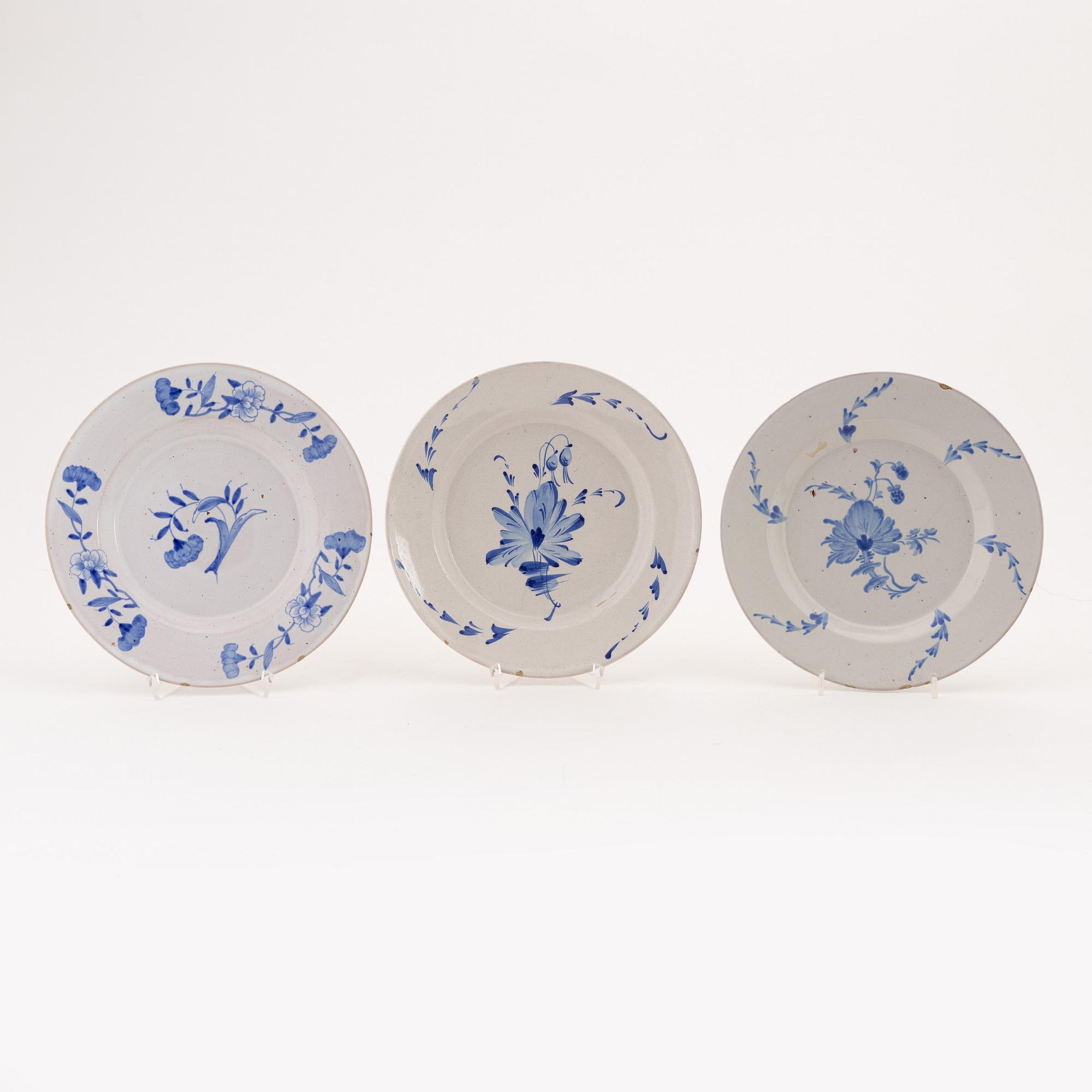 A set of three faienece plates from Marieberg and Rörstrand, mid 18th Century.
