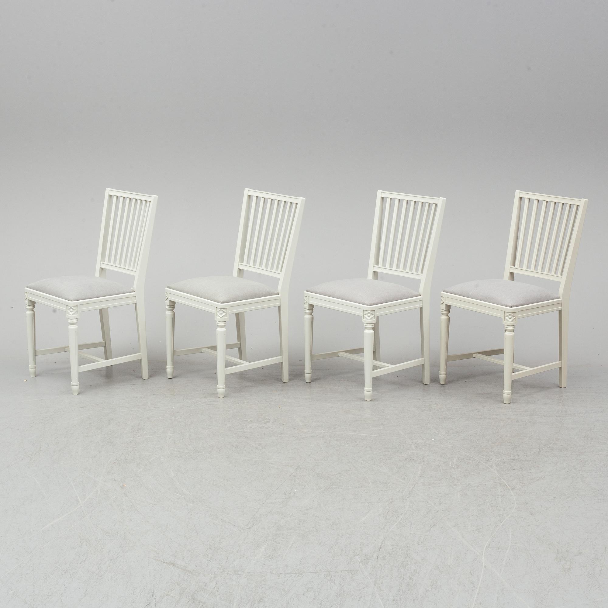 Four gustavian style chairs, late 20th century.