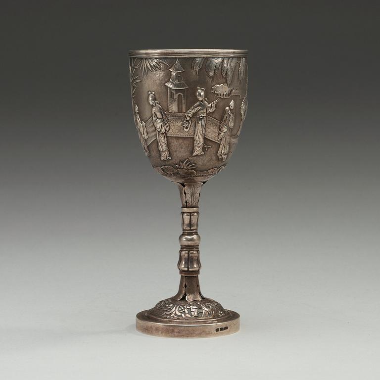 A silver goblet, makers mark, presumably Wing Chung, Hong Kong, 19th Century.