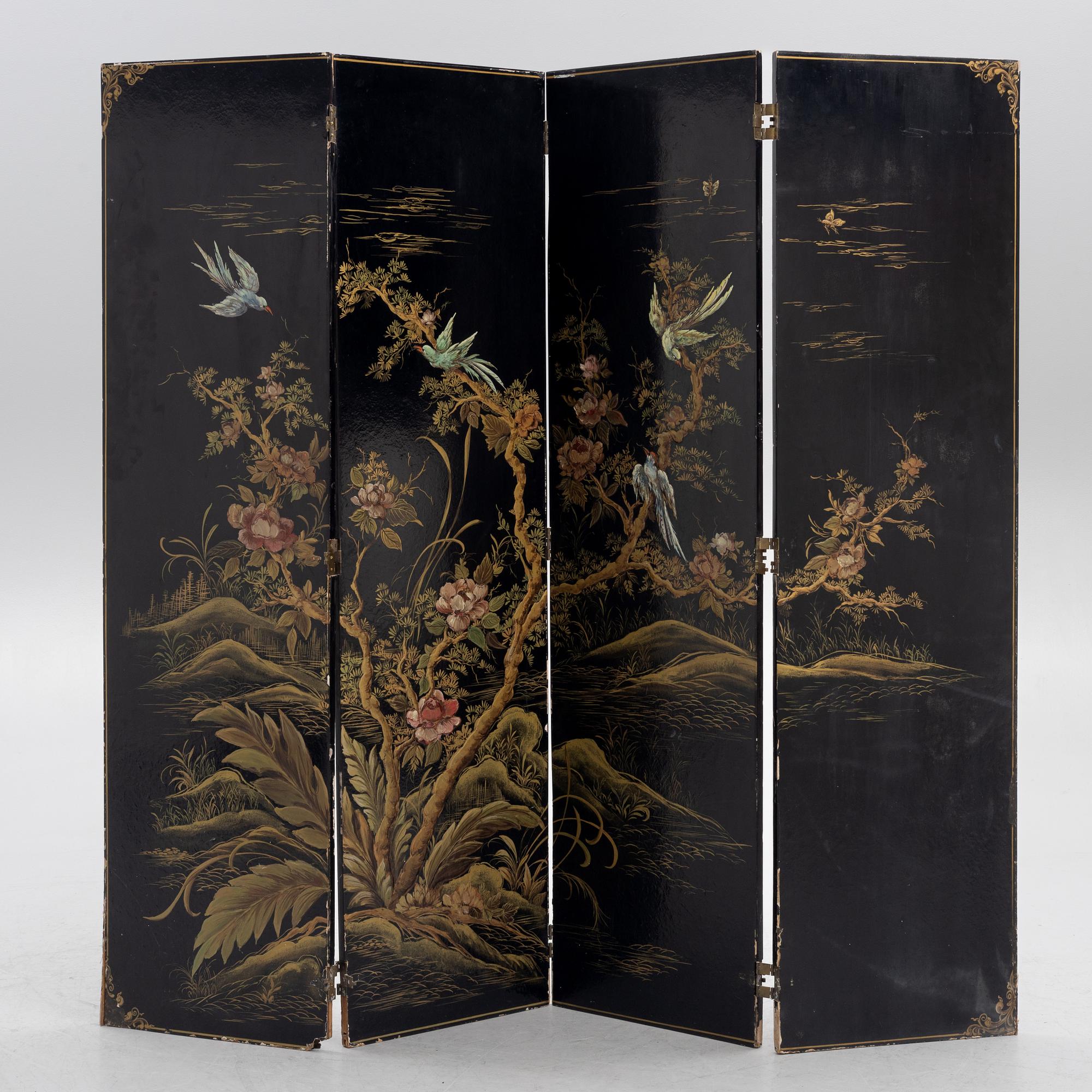 A wooden lacquer screen, 20th century.
