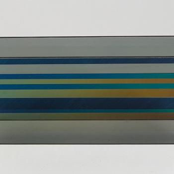 A glass sculpture by Weic H Olson, signed "Optochromi-AI-69".