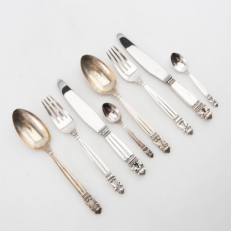 Johan Rohde, bestick  38 dlr "Konge/Achorn" sterlingsilver för Georg Jensen efter 1945.